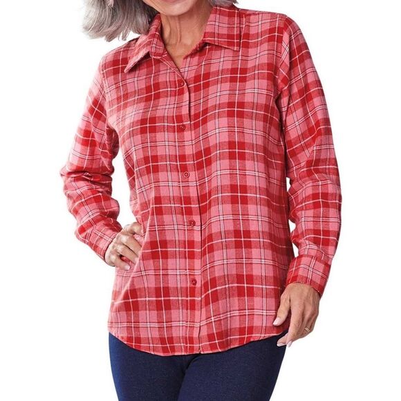VINTAGE CW CLASSES FLANNEL 💯 COTTON WOMEN TOP SHIRT PRAID BLOUSE PLUS SIZE 4X - Picture 1 of 10